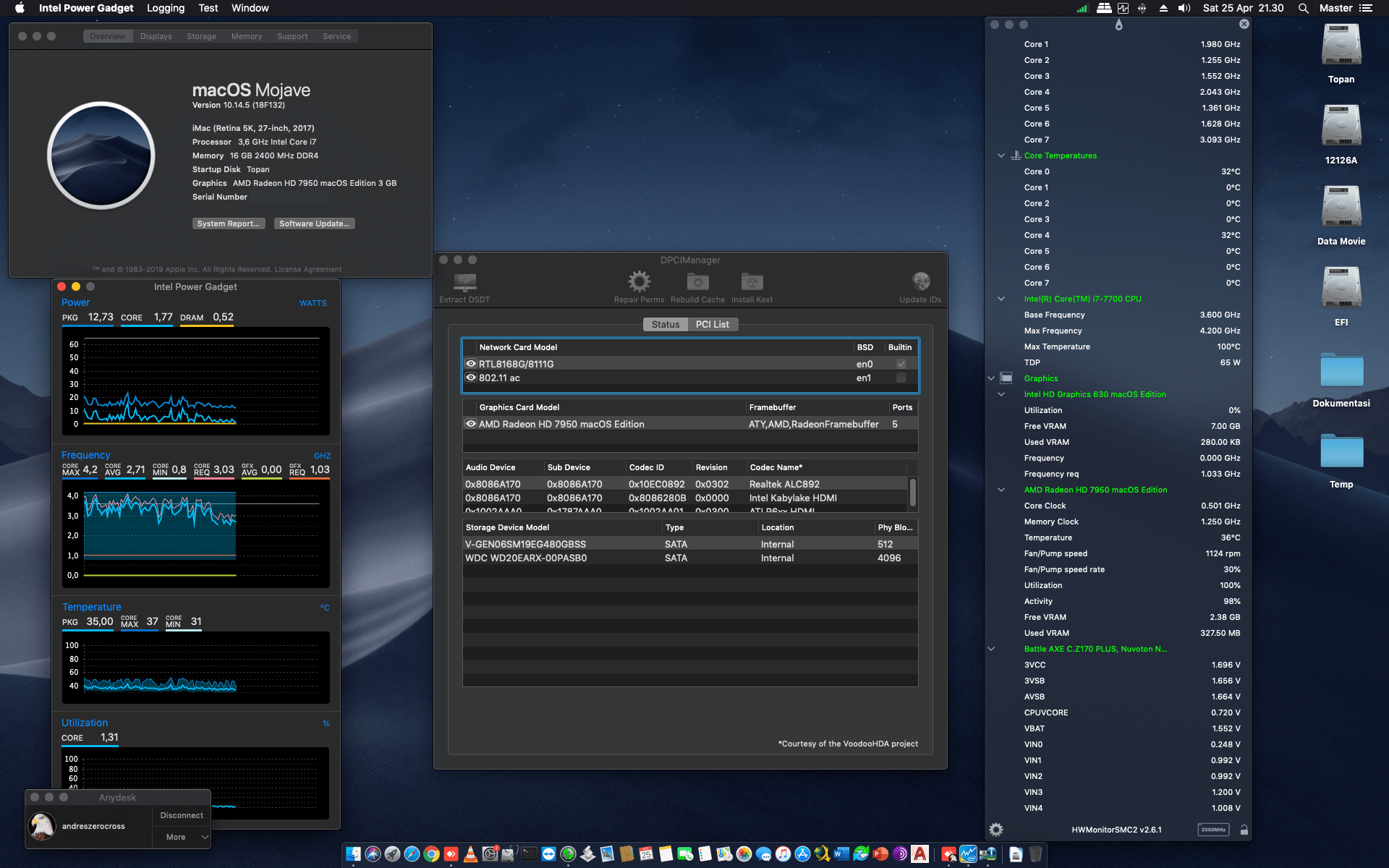 Success Hackintosh macOS Mojave 10.14.5 Build 18F132 in Colorful Battle Axe C.Z170 Plus V21 + Intel Core i7 7700 + AMD 7950